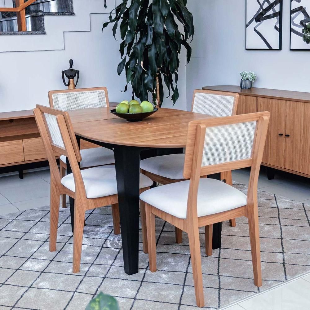 Conjunto Mesa com 4 Cadeiras Extensível com Encosto Tela 100% Mdf Preto ...