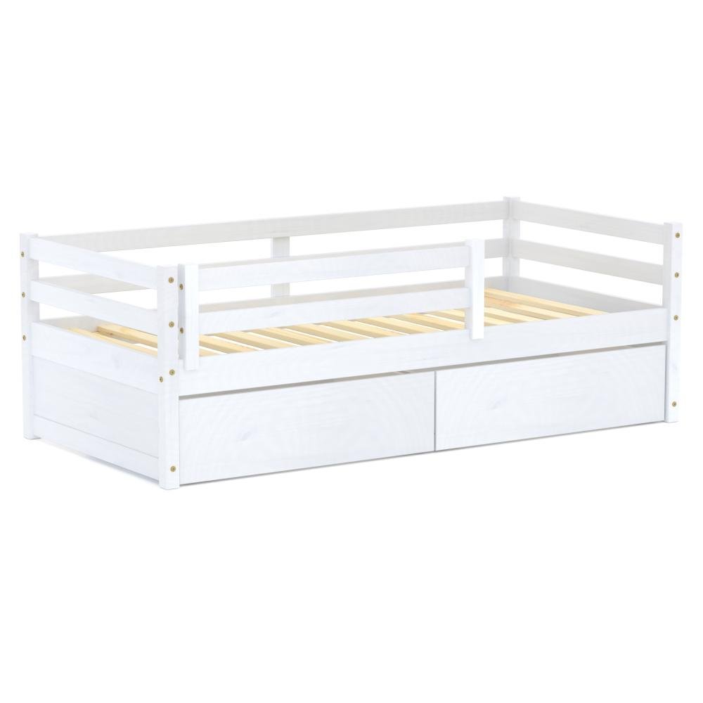 Cama Solteiro Eco com 02 Gavetas e Grade de Proteção Madeira Maciça Branco Mobilistore - 2