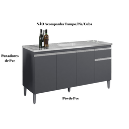 Balcão Gabinete para Pia Tatiane S/tampo 150cm 4 Portas 1 Gaveta Cinza Ajl Móveis - 3