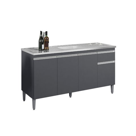 Balcão Gabinete para Pia Tatiane S/tampo 150cm 4 Portas 1 Gaveta Cinza Ajl Móveis