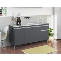 Balcão Gabinete para Pia Tatiane S/tampo 150cm 4 Portas 1 Gaveta Cinza Ajl Móveis - 4