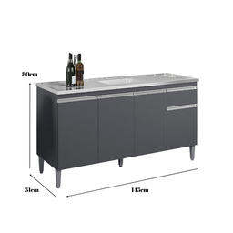 Balcão Gabinete para Pia Tatiane S/tampo 150cm 4 Portas 1 Gaveta Cinza Ajl Móveis - 2