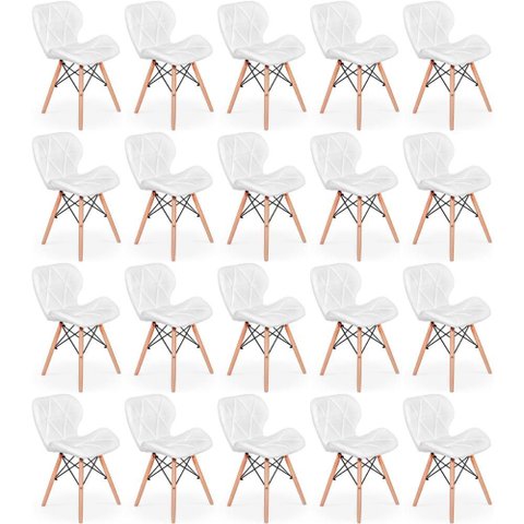 Kit 20 Cadeiras de Jantar Charles Eames Slim Wood Estofada - Branco