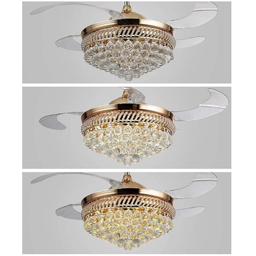 Ventilador Lustre Retrátil Led Cristal Controle Remoto - 2