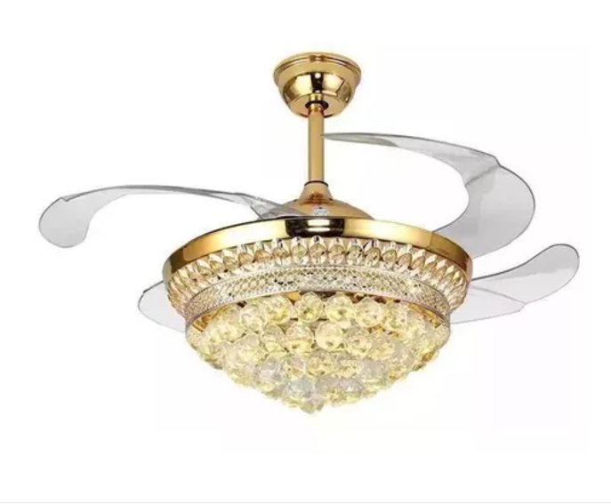 Ventilador Lustre Retrátil Led Cristal Controle Remoto
