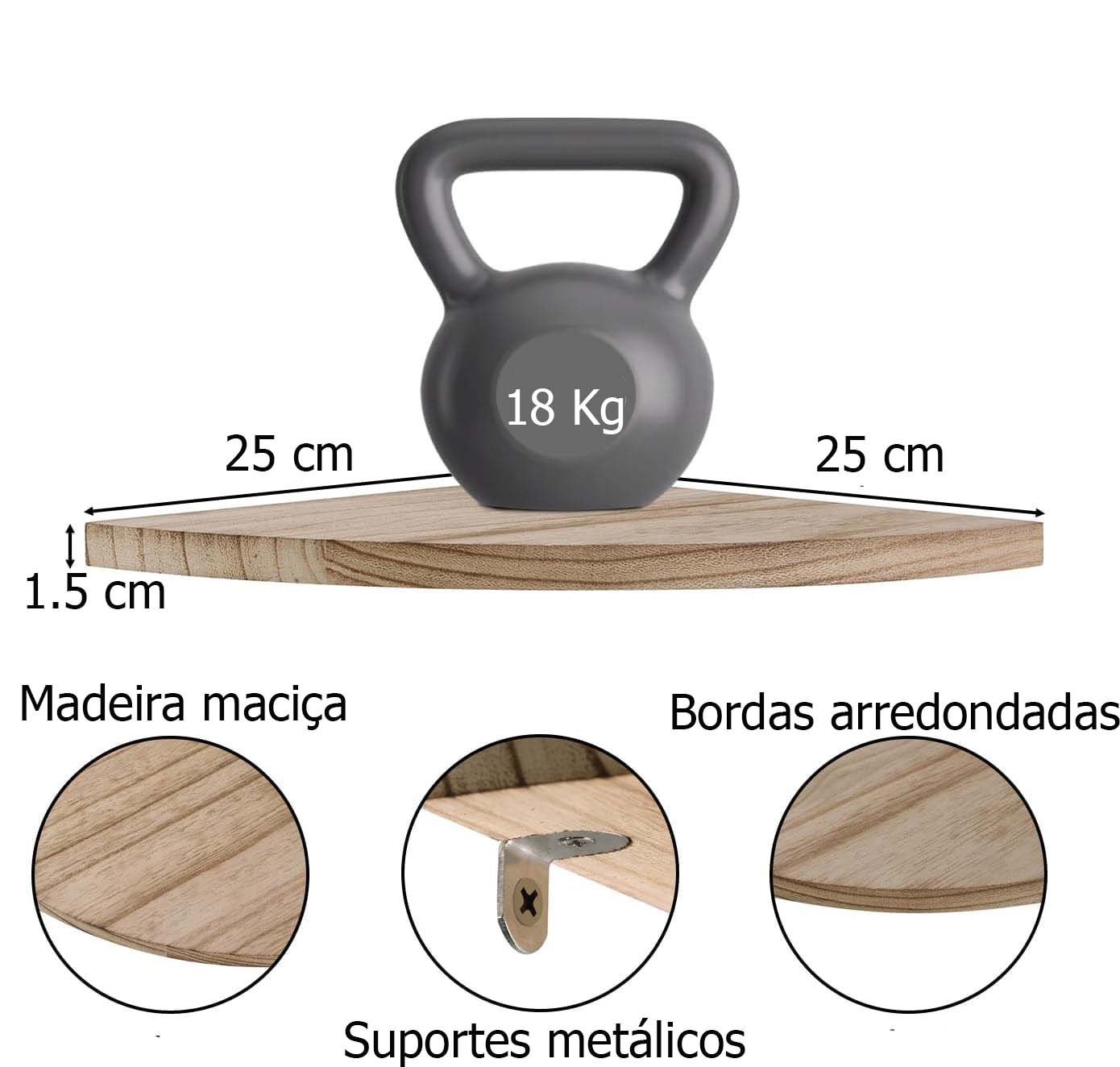 Conjunto de 3 Prateleiras Brancas de Madeira com Bordas Arredondadas - 7