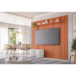 Painel Ripado para Tv 84 Polegadas 1 Prateleira 2,3m Maragogi Permobili Cinamomo - 2