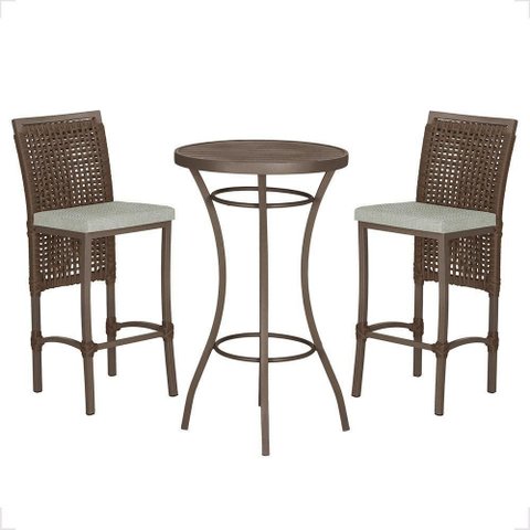 Mesa Bistrô 2 Banquetas Roma Marrom Corda Náutica 3 Trama Marrom