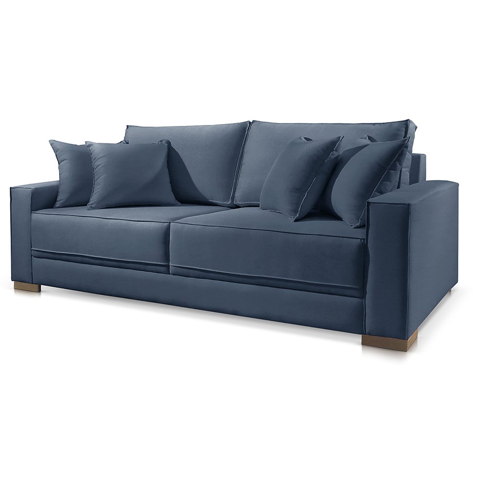 Sofá 2 e 3 Lugares Almofada Solta Suede Azul Helô 1,80m