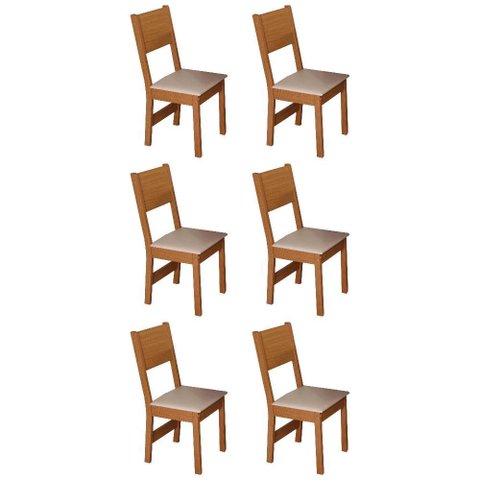 Kit 6 Cadeiras Pérola Mdf Assento Estofado em Tecido Bagum Bege