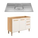 Ver imagem 2 de Balcão de Cozinha com Pia Inox 120cm 03 Portas 02 Gavetas Intenza Freijó Off White Nicioli Ghelplus