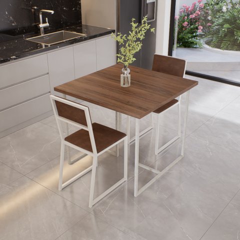 Conjunto Mesa de Jantar Quadrada Imbuia 2 Cadeiras Estofado Riviera Industrial Don Castro Dec