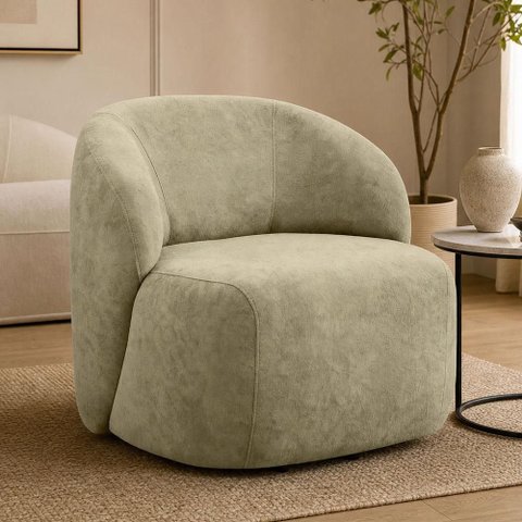 Poltrona Giratória Orgânica para Sala Living Heidy F04 Bouclê Verde Oliva - Lyam Decor