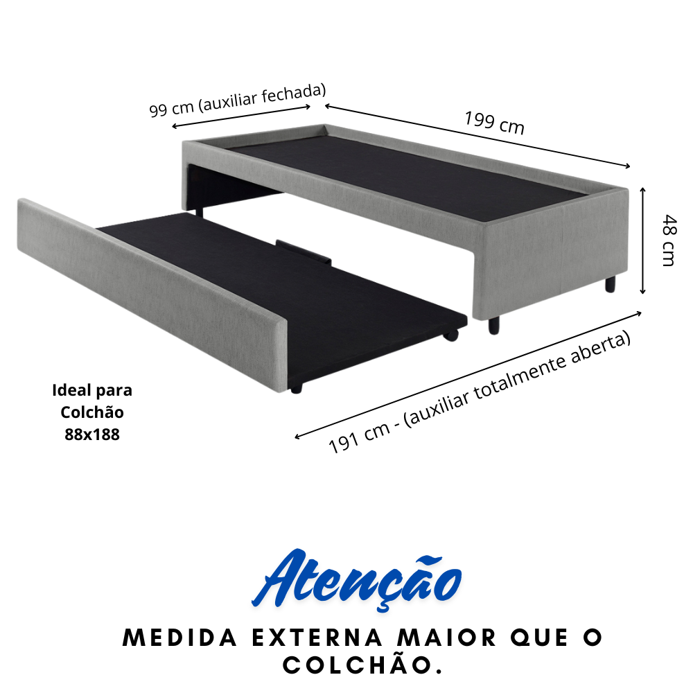 Bicama Box para Dois Colchões Solteiro 88x188 Corino Linho - 3