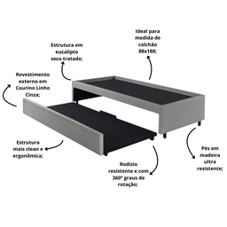 Bicama Box para Dois Colchões Solteiro 88x188 Corino Linho - 5