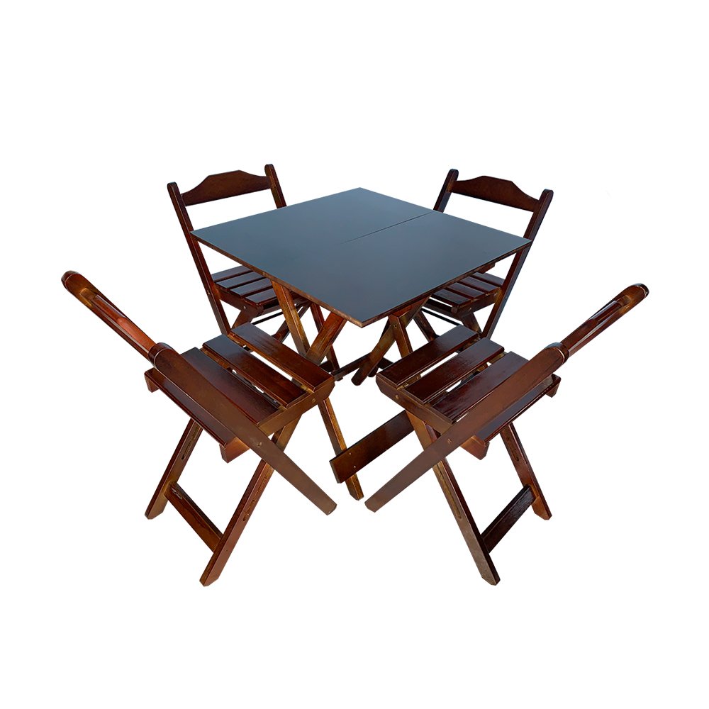 Kit 6 Jogos de Mesa Dobrável 70x70 com 4 Cadeiras de Madeira Ideal para Bar e Restaurante - Imbuia - 2