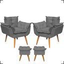 Ver imagem 1 de Kit 2 Poltronas Decorativas Para Recepção Manicure Sala De Estar + 2 Puff Reforçado Suede