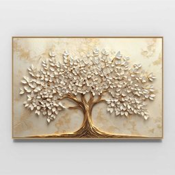Quadro Decorativo Árvore da Vida Folhas Delicadas Flores Brancas Sala Quarto Casa Escritório - 3