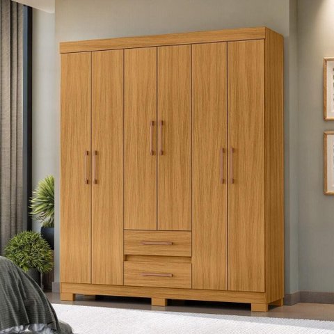 Guarda-Roupa Casal com 6 Portas e 2 Gavetas 150cm Multimóveis CR35677 Madeirado