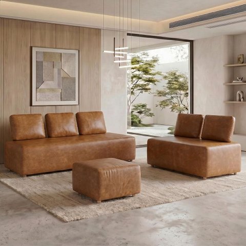 Sofá 6 Lugares para Sala de Estar Living Modular Adah M03 Couríssimo Whisky - Lyam Decor