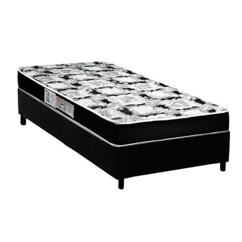 Cama Box Solteiro: Colchão Espuma Luckspuma Roland Garros Pro + Base CRC Suede Black(88x188)