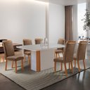Ver imagem 1 de Mesa de Jantar Isadora 180cm Tampo MDF Vidro Canto Copo com 6 Cadeiras Aline