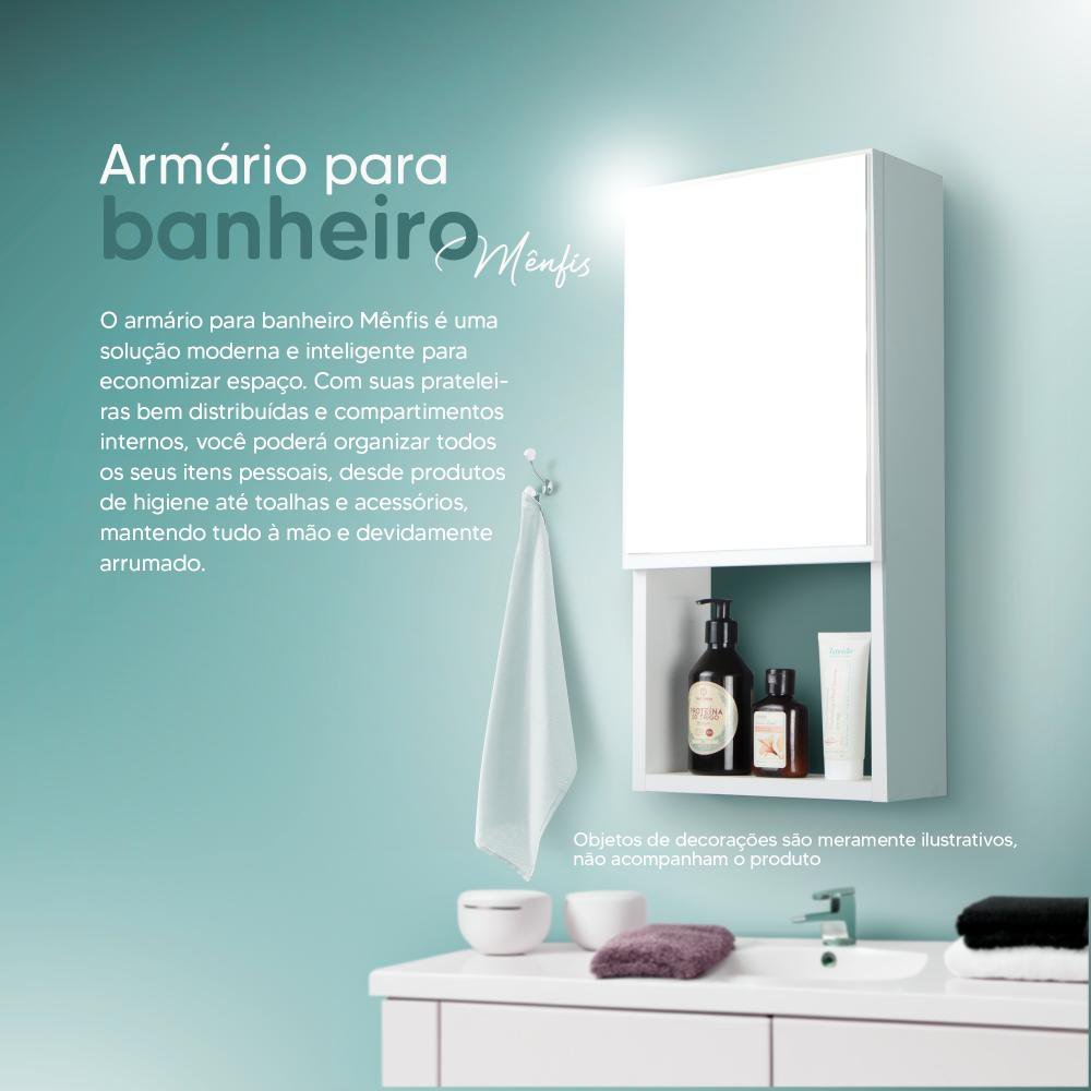 Armário para Banheiro com Espelho Mênfis Branco 27cm - 5