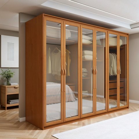 Guarda-roupa Casal 6 Portas de Vidro 100% Mdf com Led Suavitá Glass