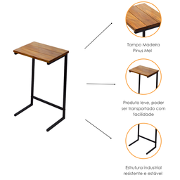 Mesa de Apoio Sofá Unna para Sala Suporte Notebook 65 Cm - 3