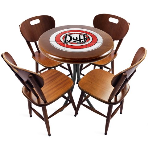 Cj Mesa Madeira Azulejo 60cm - Bistrô Fixa 78cm + 4 Cadeiras 43 - Natural - Duff