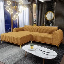 Sofá 4 Lugares Chaise Esquerdo Sala Molino 255cm D02 Pés D\'ouro Prime Bouclê Mostarda Pb-03 - 6