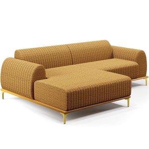 Sofá 4 Lugares Chaise Esquerdo Sala Molino 255cm D02 Pés D\'ouro Prime Bouclê Mostarda Pb-03