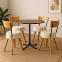 Ver imagem 1 de Mesa de Jantar Redonda 80cm Preto Tampo Imbuia com 4 Cadeiras Estofada Off-white Encosto Madeira Urb