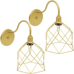 2 Luminárias Arandela de Parede Aramada Cálice Industrial Retro Dourada Agp Ilumini Vintage - 1