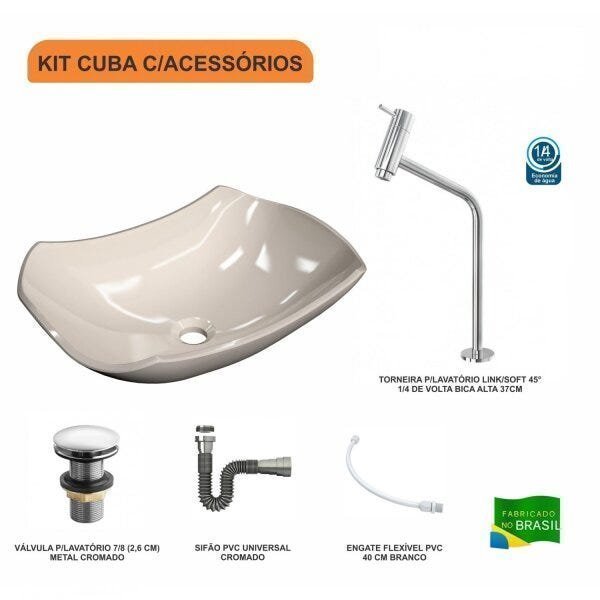 Kit Cuba L42 com Torneira Link 1062 Metal e Válvula Click 1"G + Sifão Cromado e Flexível - 3