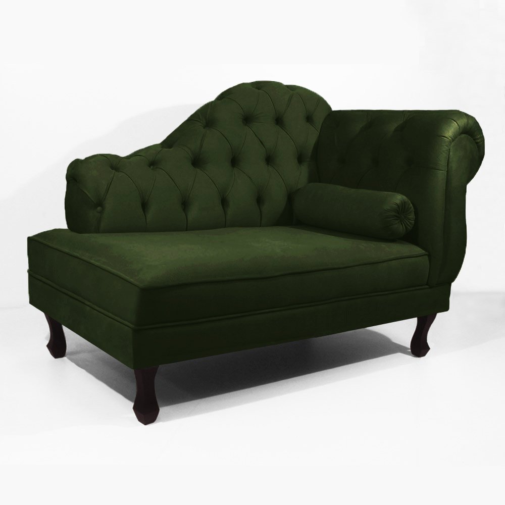 Recamier Sofá Divã Com Pés Retro 120X60 - Elã:Suede Verde Musgo