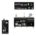 Ver imagem 4 de Armário de Cozinha Compacta com Bancada Americana Veneza Multimóveis Mp2200 Preto/dourado