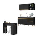 Ver imagem 1 de Armário de Cozinha Compacta com Bancada Americana Veneza Multimóveis Mp2200 Preto/dourado