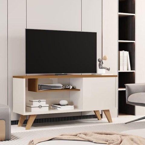 Rack Bancada Heitor 1 Metro com Porta e Nichos para Sala de Estar Off/cedro