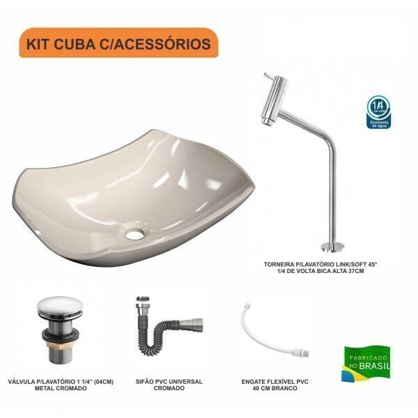 Kit Cuba L42 com Torneira Link 1062 Metal e Válvula Click 1 1/2'' + Sifão Cromado e Flexível Compace - 3