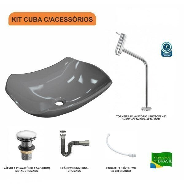 Kit Cuba L42 com Torneira Link 1062 Metal e Válvula Click 1 1/2'' + Sifão Cromado e Flexível Compace - 3