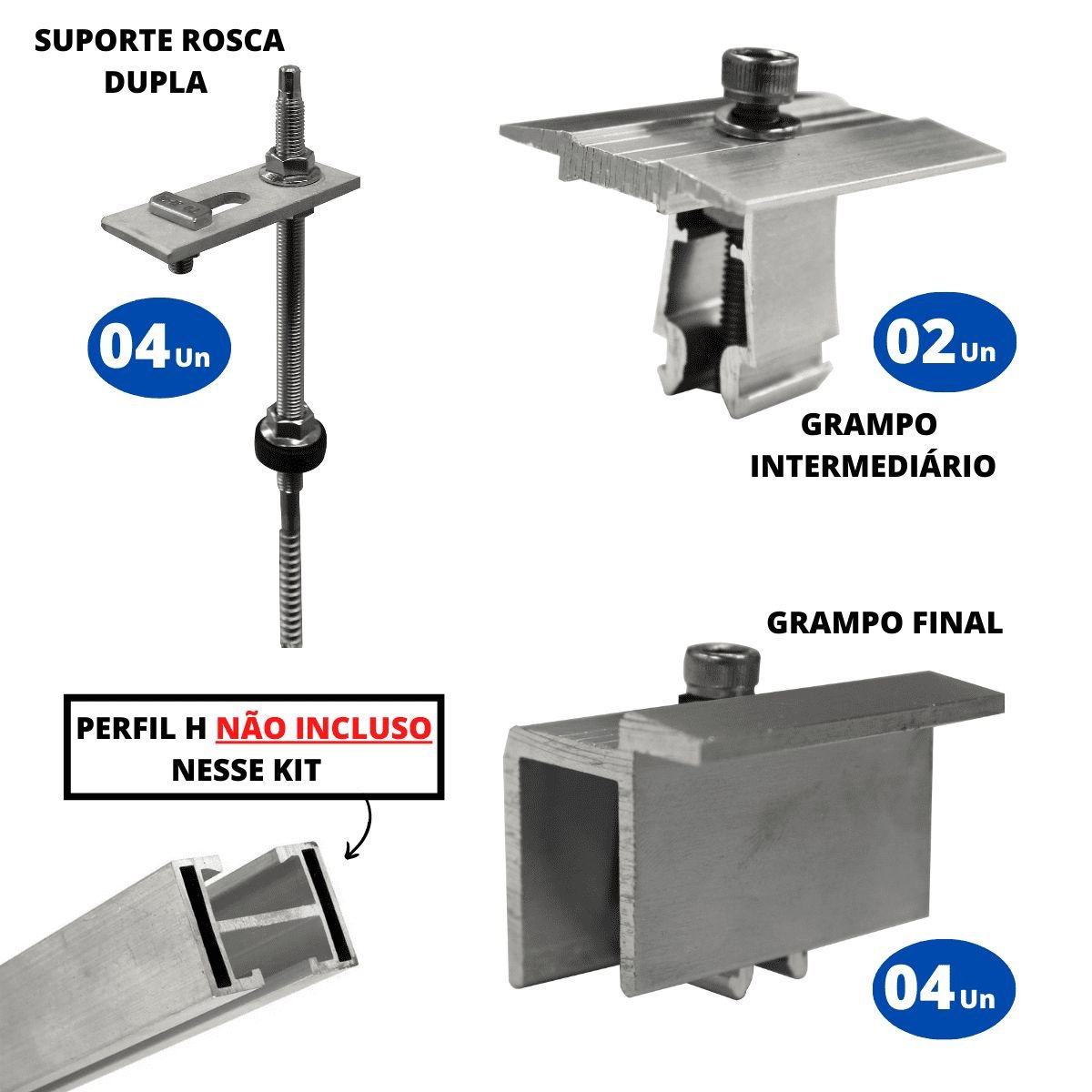 Kit Estrutura Suporte Fixador para 02 Placas Solar Alumínio e Inox Telha Fibro Ondulada em Viga Metá - 2