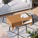 Ver imagem 1 de Mesa de Centro Decorativo Pés em Madeira Maciça Mdp/mdf Vera 90cm Freijó/off White G73 - Gran Belo