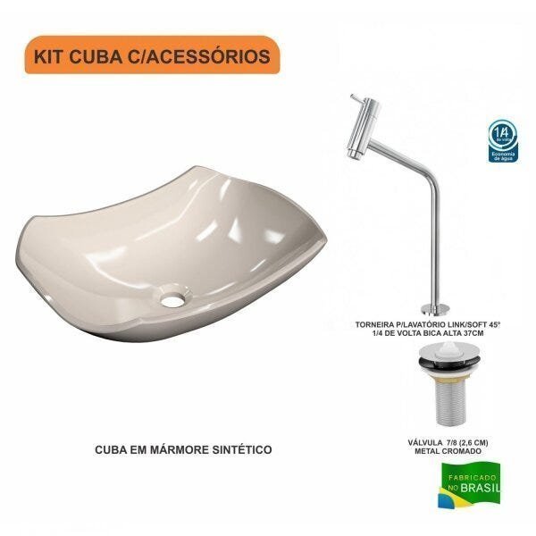 Kit Cuba L42 com Torneira Link 1062 Metal e Válvula 1'' Compace - 3