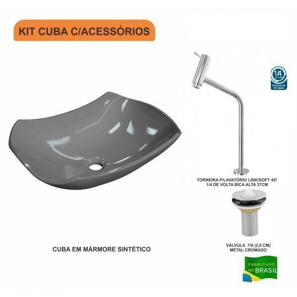Kit Cuba L42 com Torneira Link 1062 Metal e Válvula 1'' Compace - 3