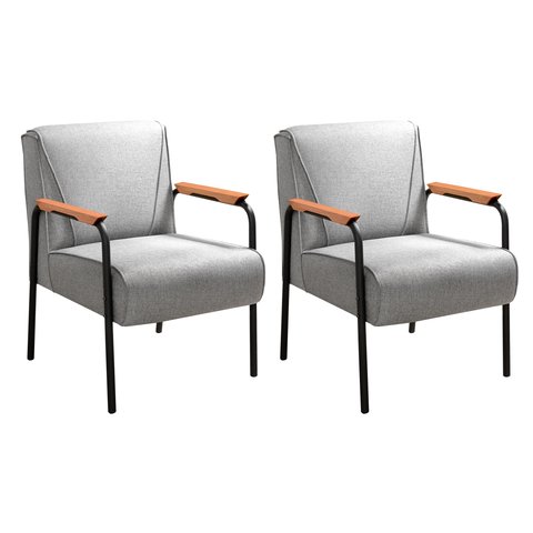 Kit 2 Poltronas Decorativas Jade Braços Fixo para Sala de Estar, Recepção - Linho Cinza