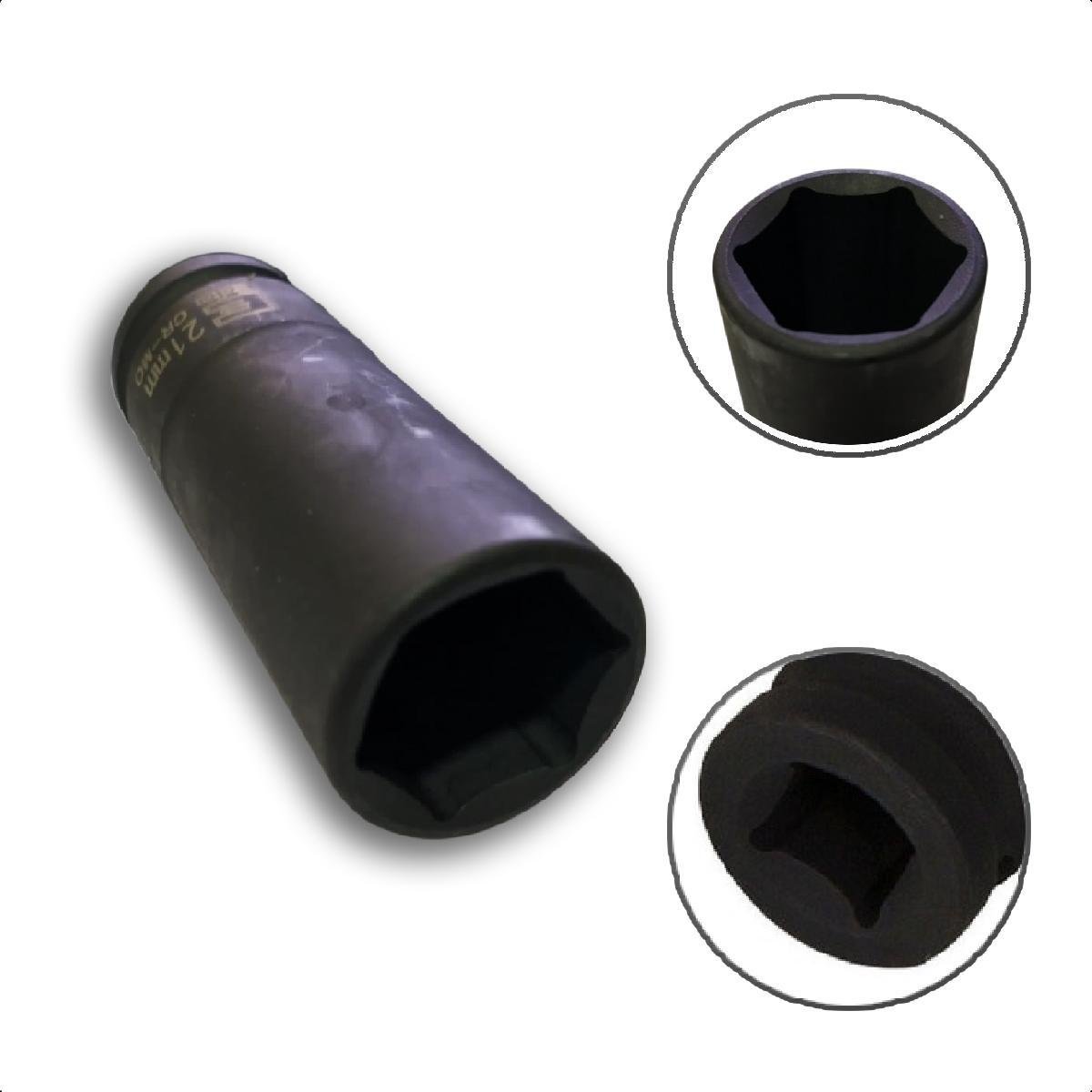 Soquete Longo de Impacto Sextavado 21mm X 1/2''pol em Aço