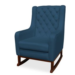 Kit Poltrona Amamentação Balanço Maju com Puff Flor Veludo:Azul Marinho - 2 Kit Poltrona Amamentação Balanço Maju com Puff Flor Veludo:Azul Marinho - 2