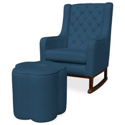 Kit Poltrona Amamentação Balanço Maju com Puff Flor Veludo:Azul Marinho - 1 Kit Poltrona Amamentação Balanço Maju com Puff Flor Veludo:Azul Marinho - 1