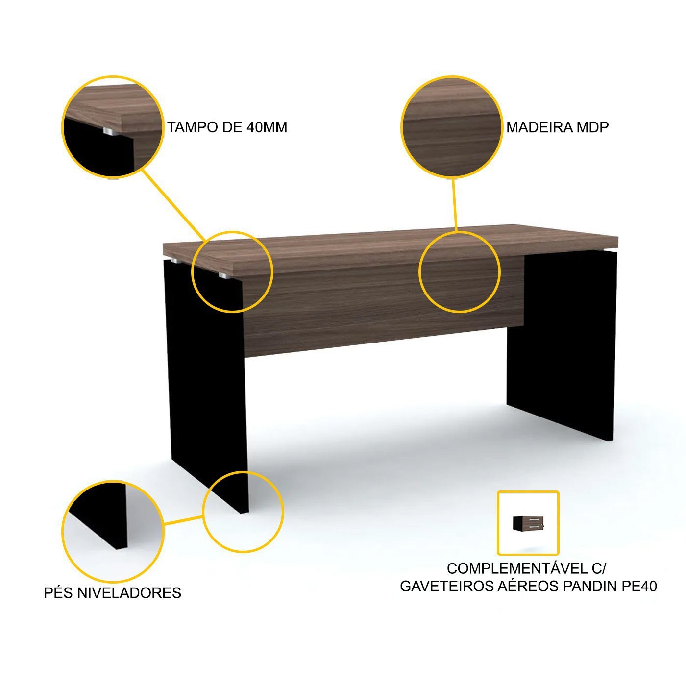 MESA P/ ESCRITÓRIO 150X70 PANDIN PE40 - WALNUT M1500PE40 - 3